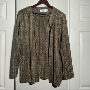 VINTAGE • Alfred Dunner • Cardigan/Shirt • Green/Gold • Size 14 • Long Sleeve